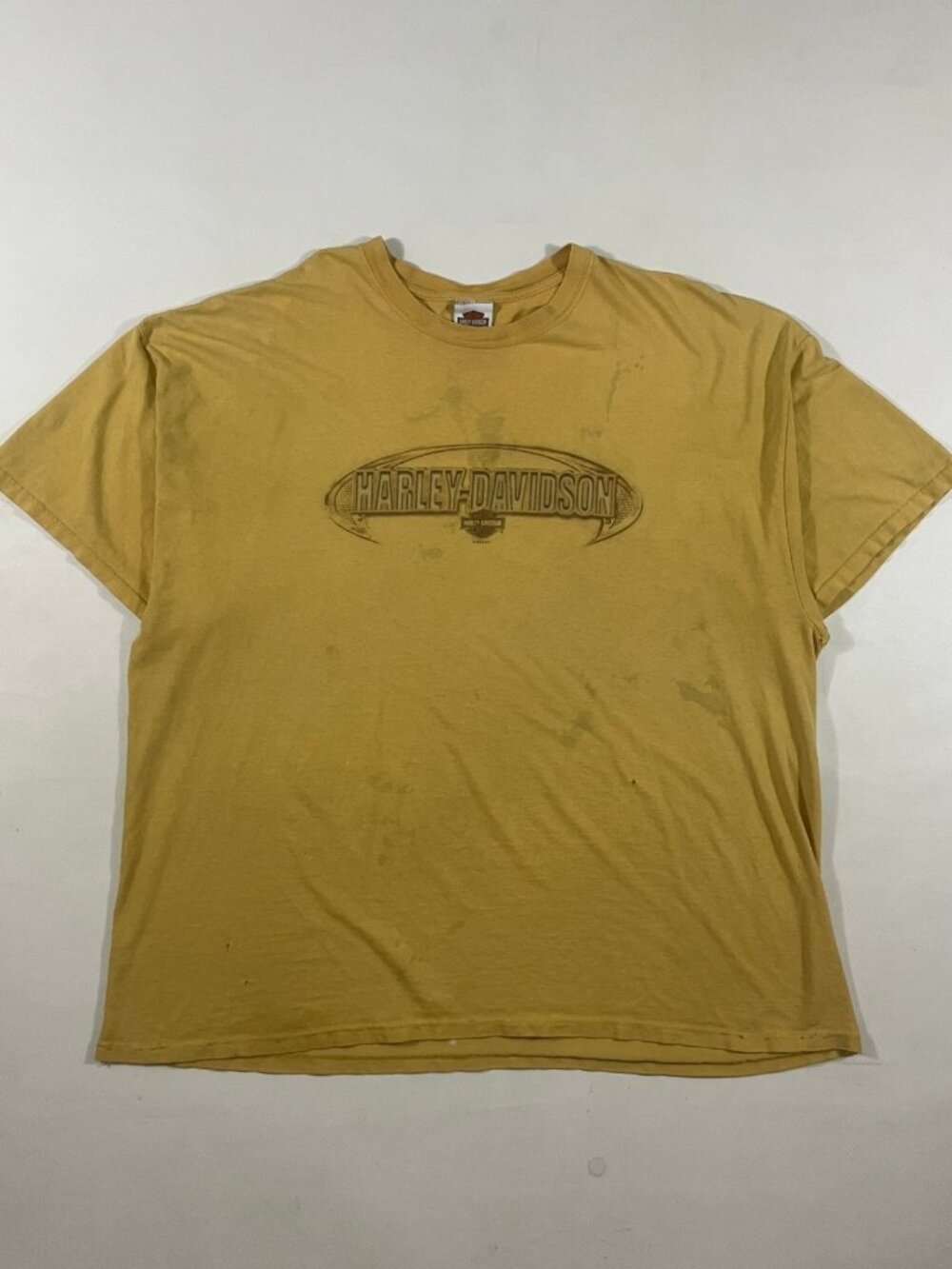 Vintage 2003 Harley Davidson Mustard Yellow Distressed Logo Tee XXL